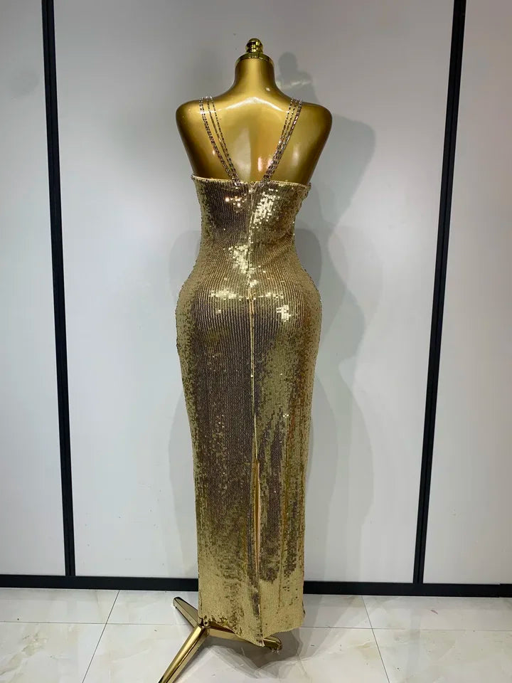 Backless Silver Gold Glitter Sequins Maxi Long Dress Sexy