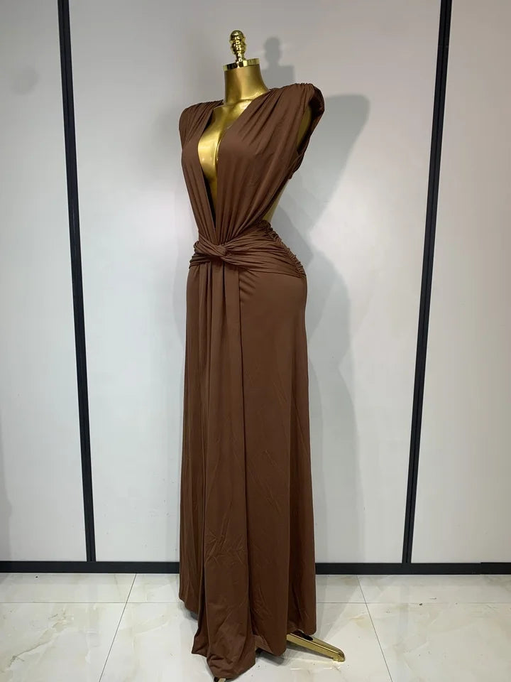 Deep V Neck Sleeveless Maxi Long Dress