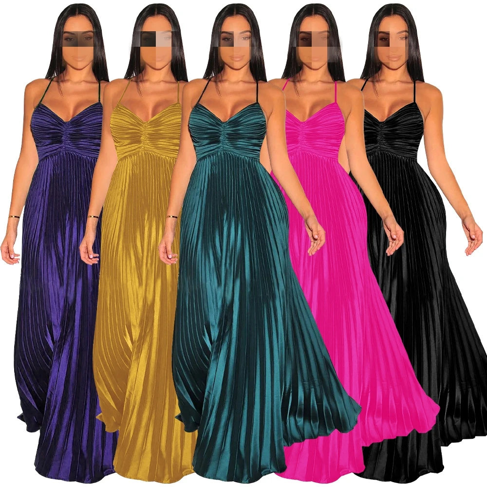Gradient Pleated Evening Party Long Dresses