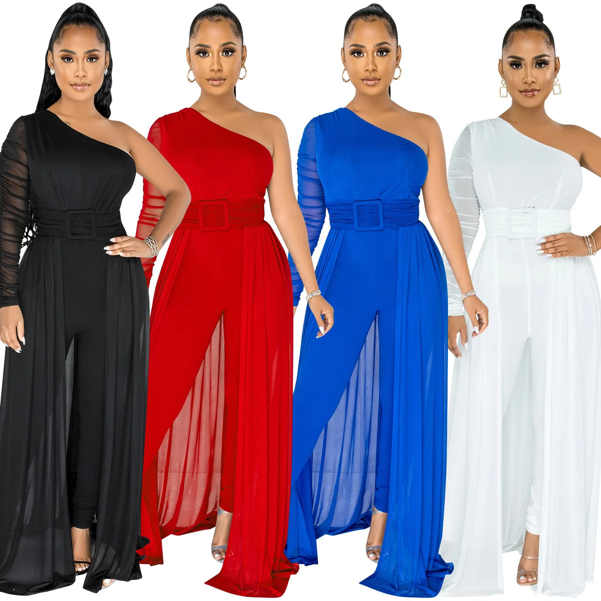 Sexy Single Shoulder Long Sleeve Party Jumpsuit