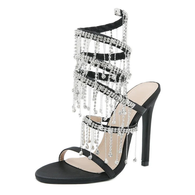 Stiletto Rhinestone Pendant Tassel Heels