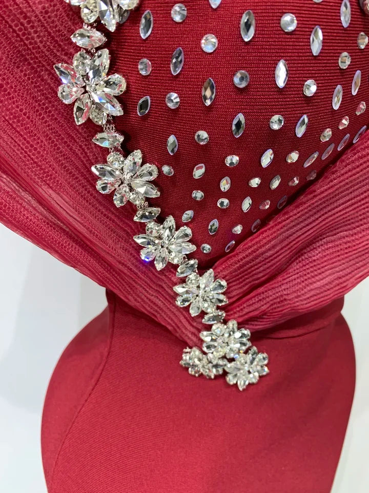 One Shoulder Sparkly Diamonds Long Dress