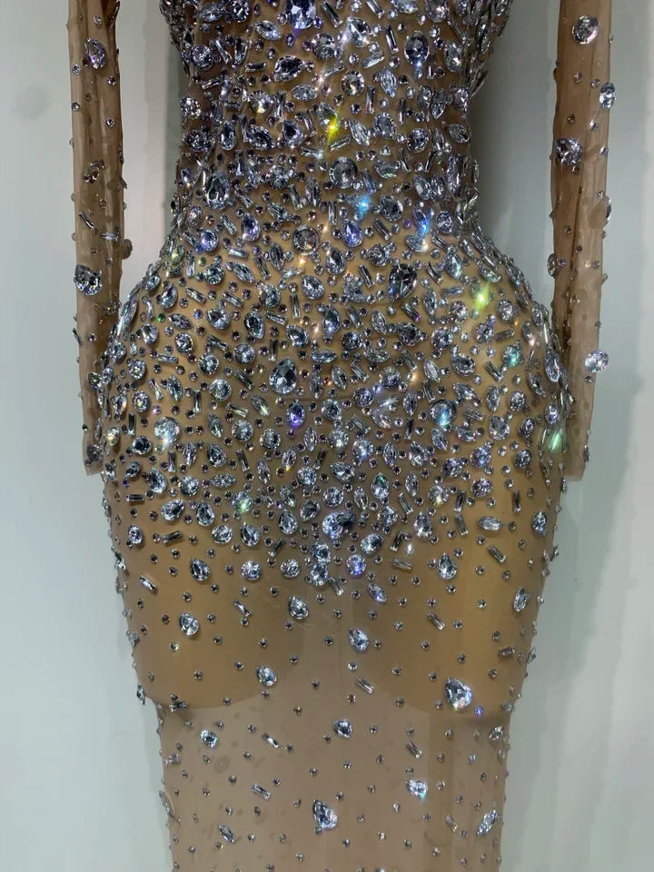 Sparkly Diamonds Mesh See Through Bodycon Dress