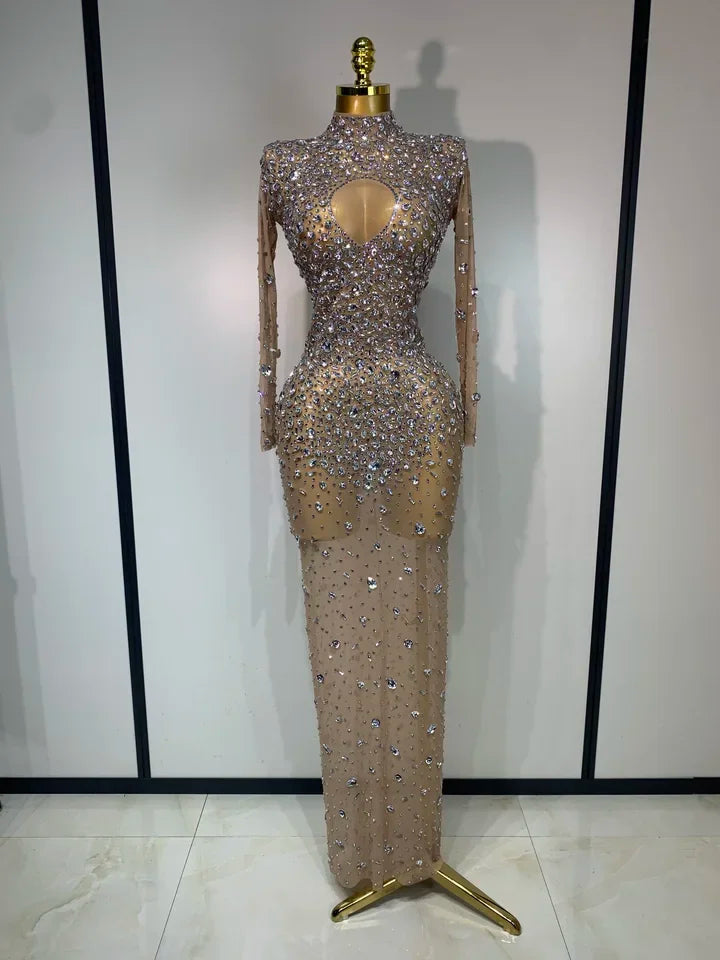 Sparkly Diamonds Mesh See Through Bodycon Dress