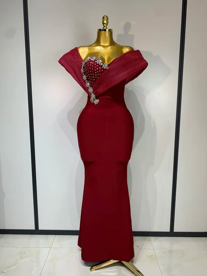 One Shoulder Sparkly Diamonds Long Dress
