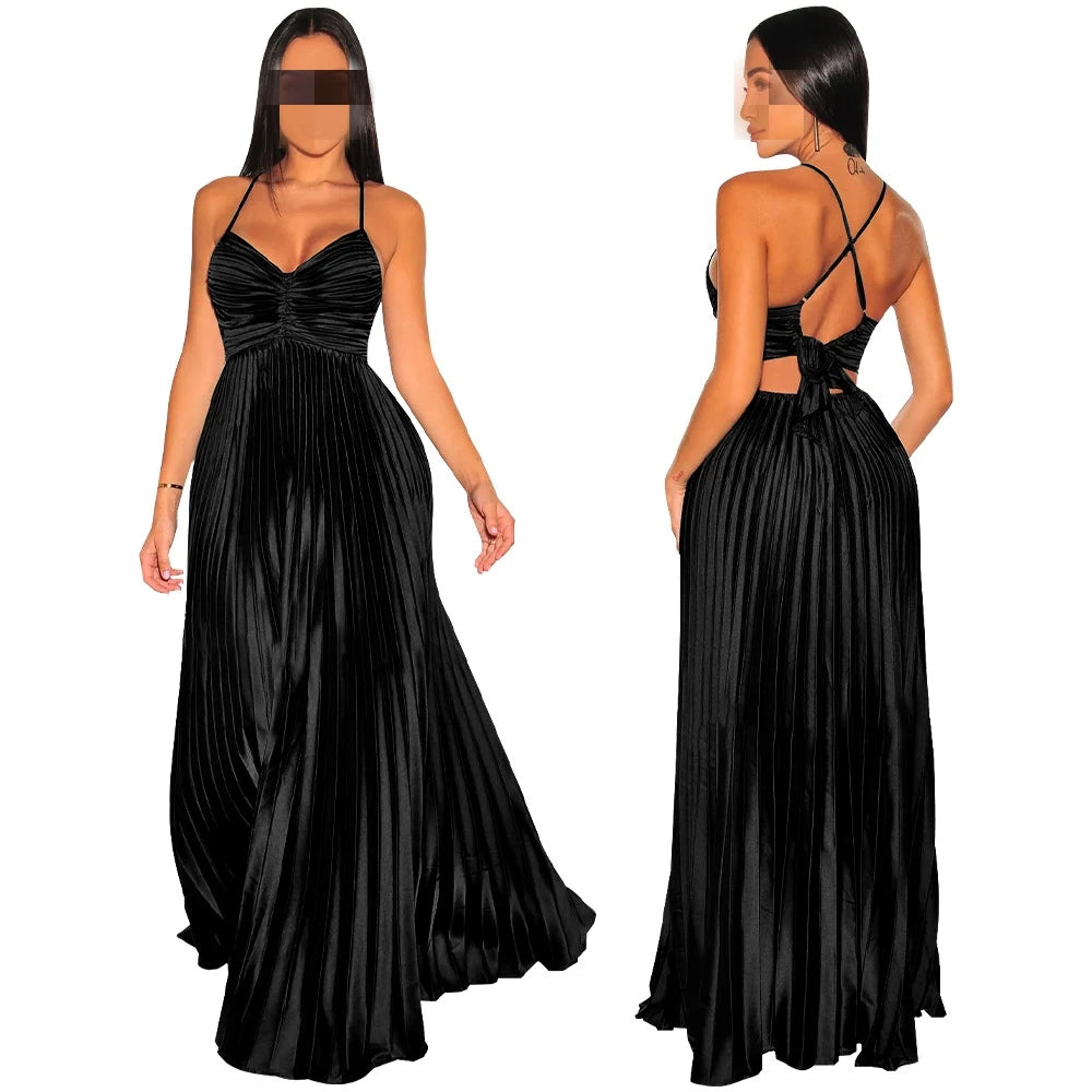 Gradient Pleated Evening Party Long Dresses