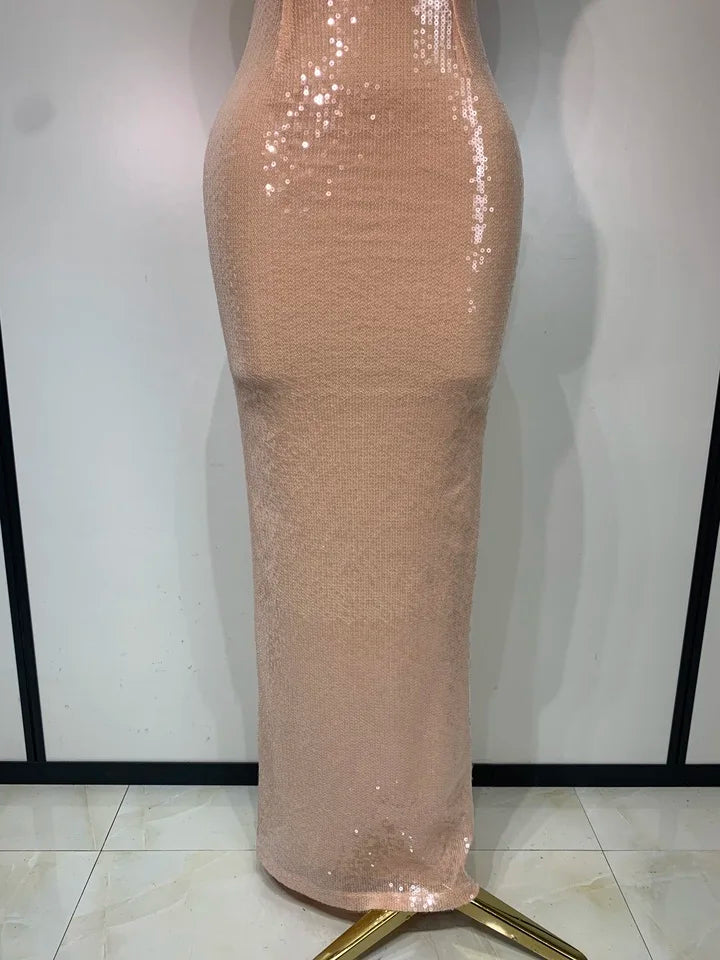 Women Strapless Sequin Bodycon Long Dress