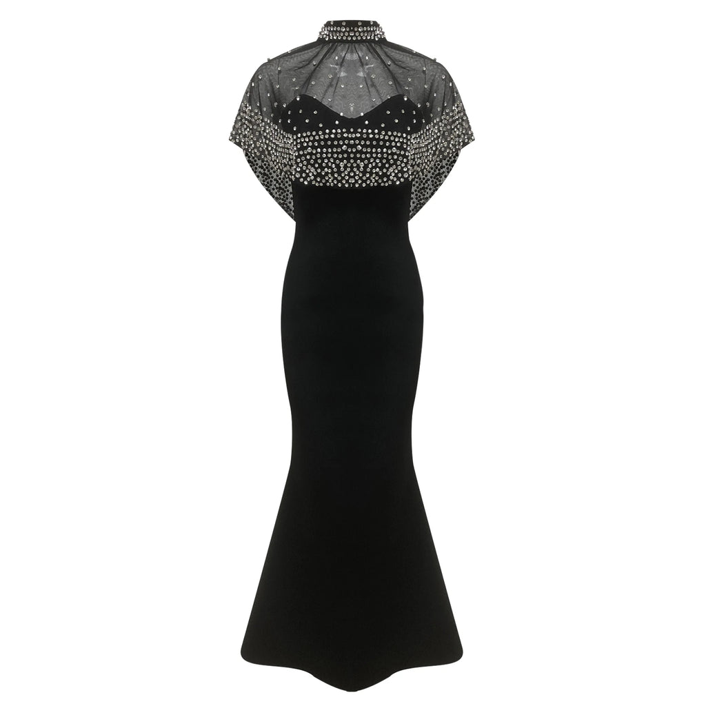 Luxury Black Mermaid Gown with Sparkling Diamond