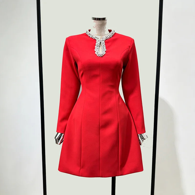 Diamond Square Neck Long Sleeve Slim Fit Dress