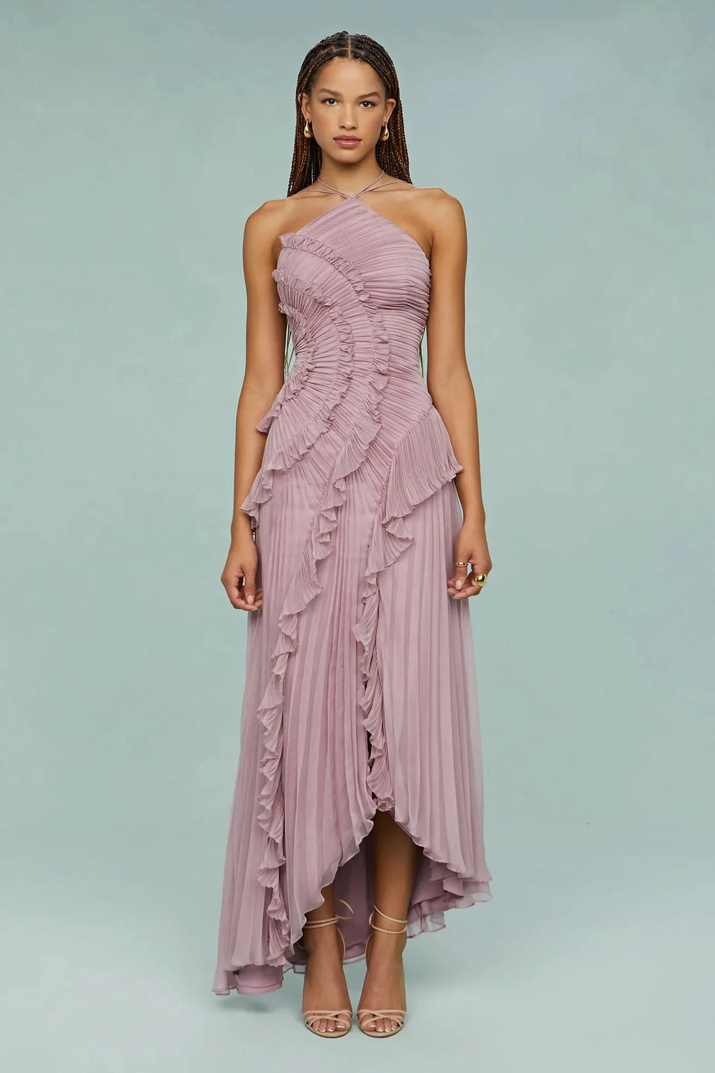Ruffled Slim Halter Elegant Long Dress