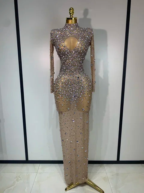 Sparkly Diamonds Mesh See Through Bodycon Dress