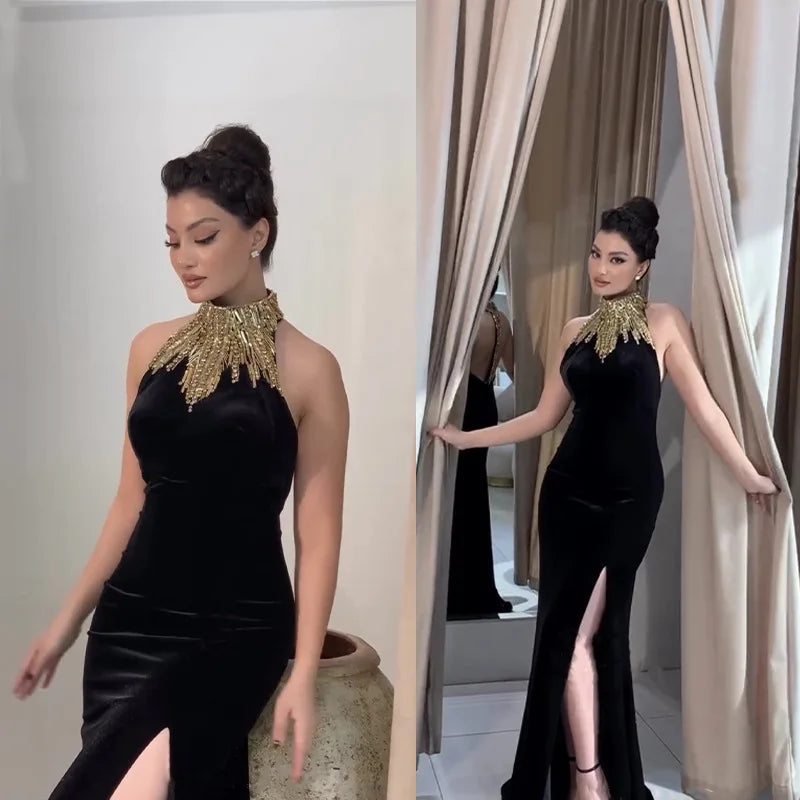 Black Gold Diamond Bandage Long Dress