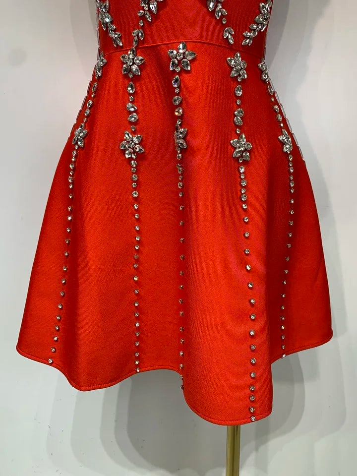 Strapless Sparkly Diamond A Line Bandage High Waist Dress