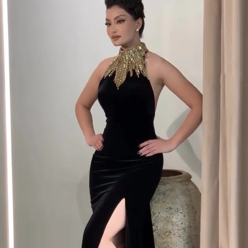 Black Gold Diamond Bandage Long Dress