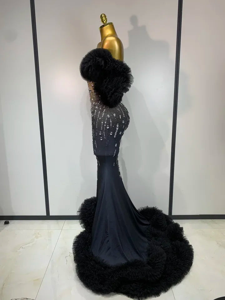 Off Shoulder Sparkly Rhinestone Maxi Long Dress