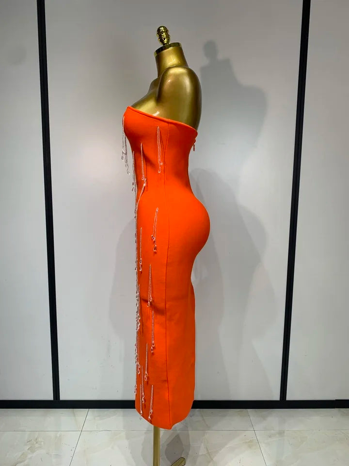 Strapless Crystal Beading Bandage Bodycon Dress