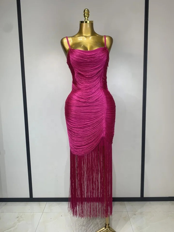 Backless Tassel Bandage Bodycon Dress