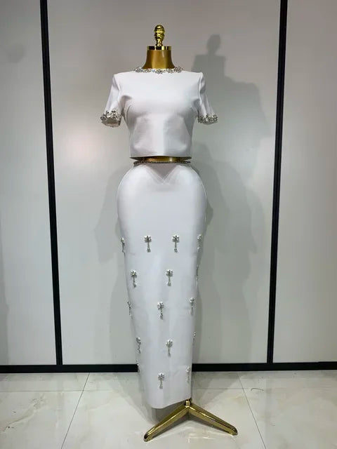 Two Piece Set Bandage Bodycon Long Dress