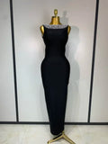Backless Sleeveless Diamonds Pearl Bandage Dress