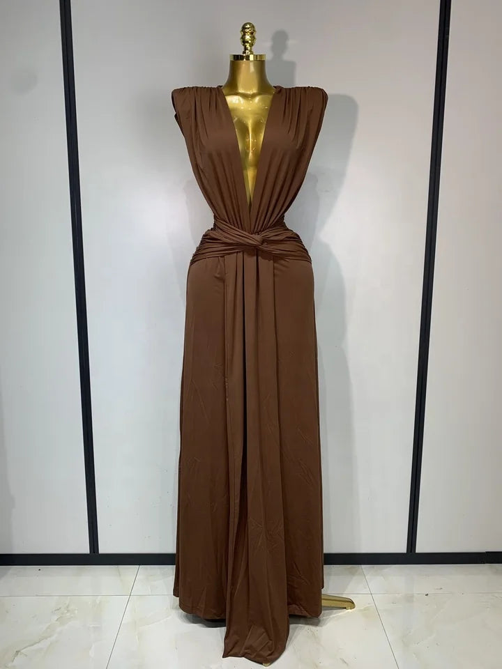 Deep V Neck Sleeveless Maxi Long Dress