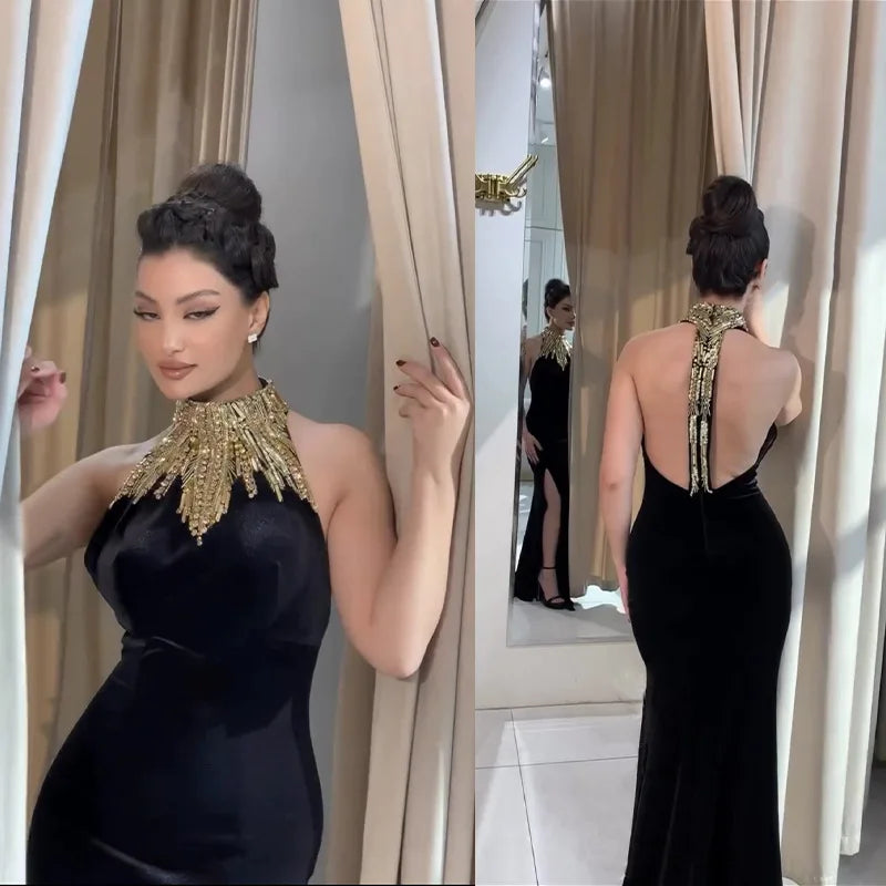 Black Gold Diamond Bandage Long Dress