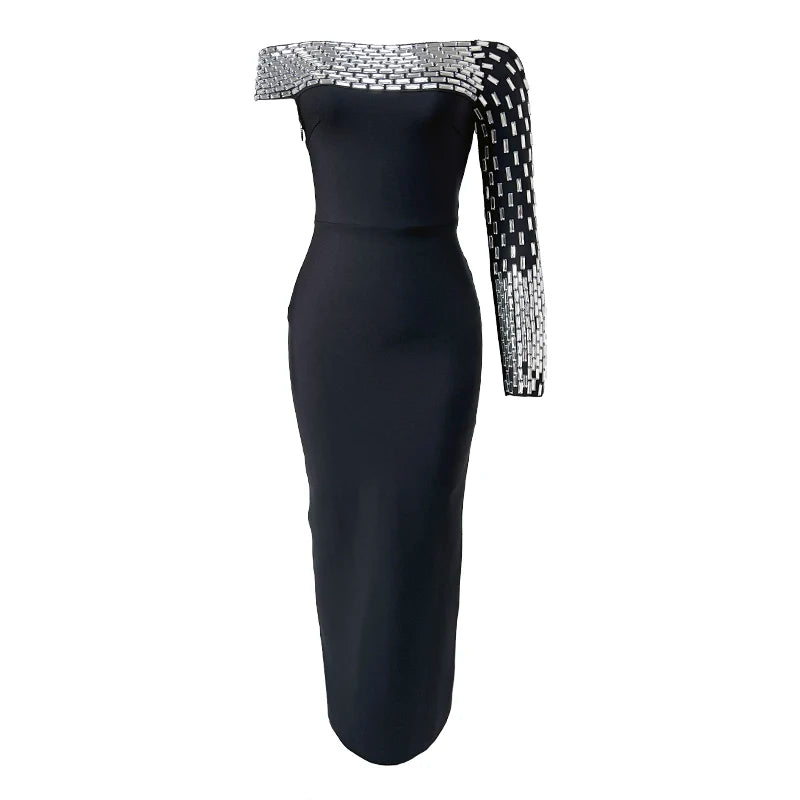 Sexy One Shoulder Crystal Diamonds Bodycon Party Dress