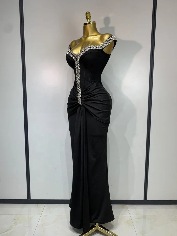 Off Shoulder Shining Diamond Bandage Bodycon Long Dress