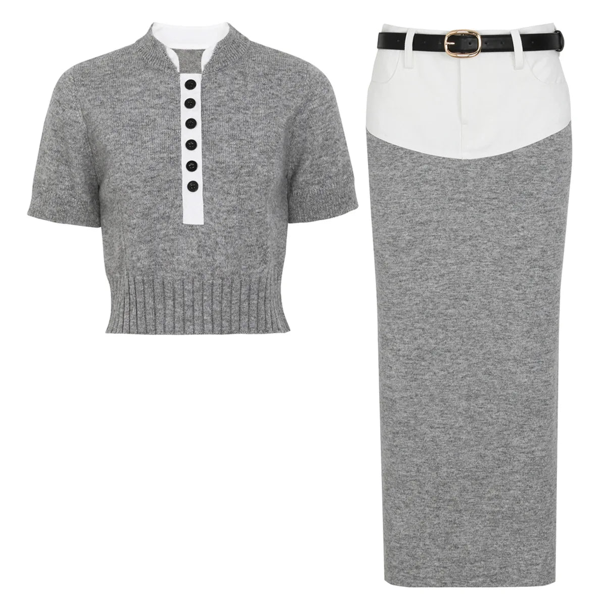 Tops Midi Skirt Women Knit 2pcs