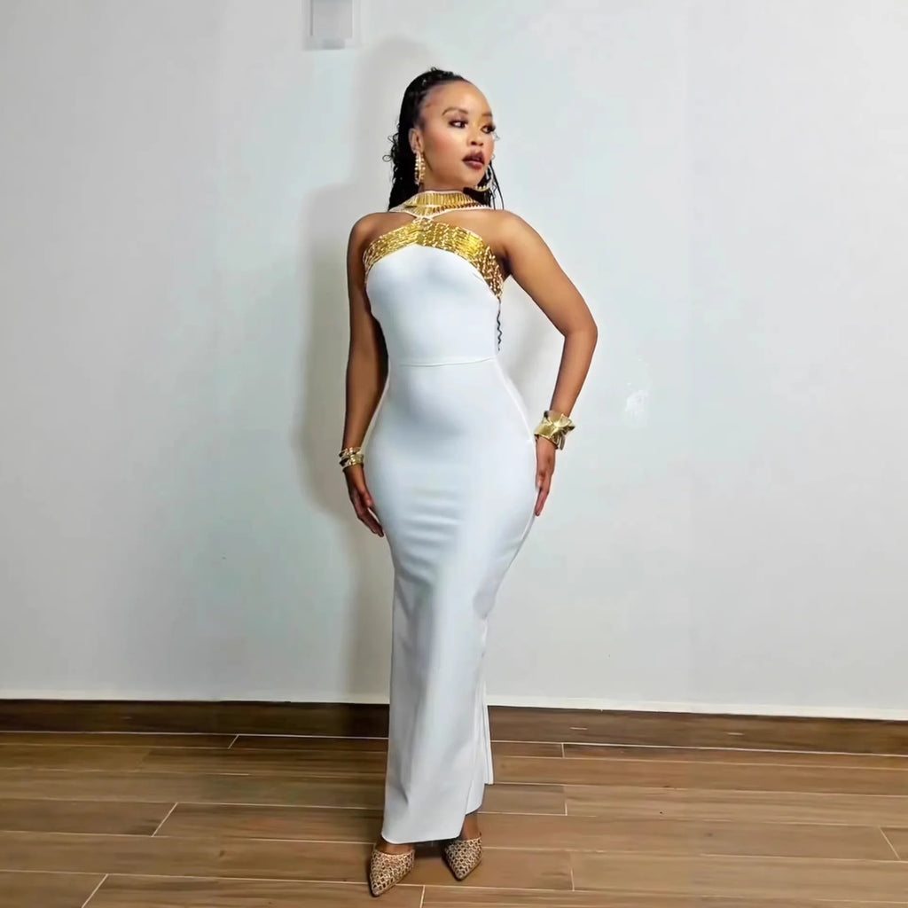 Neck Diamond Maxi Dress