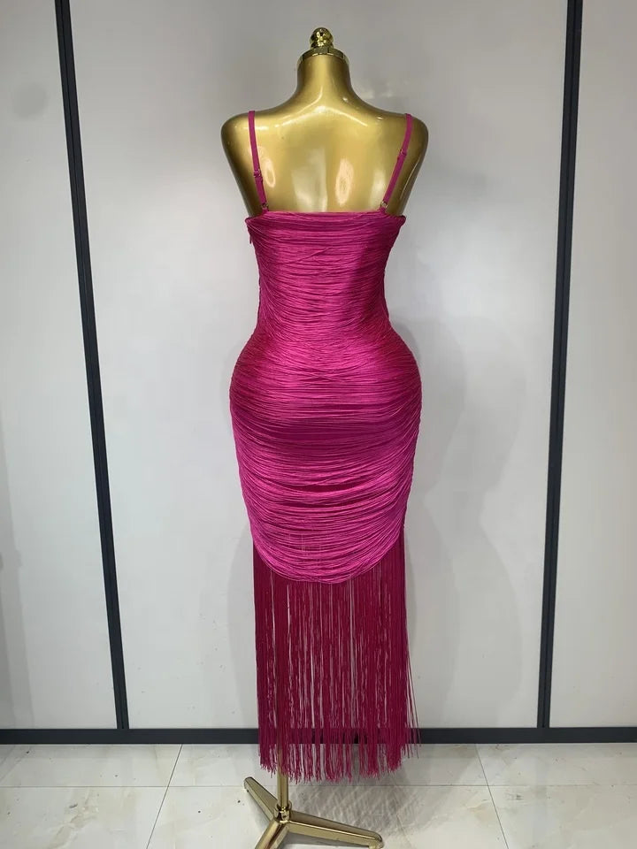 Backless Tassel Bandage Bodycon Dress