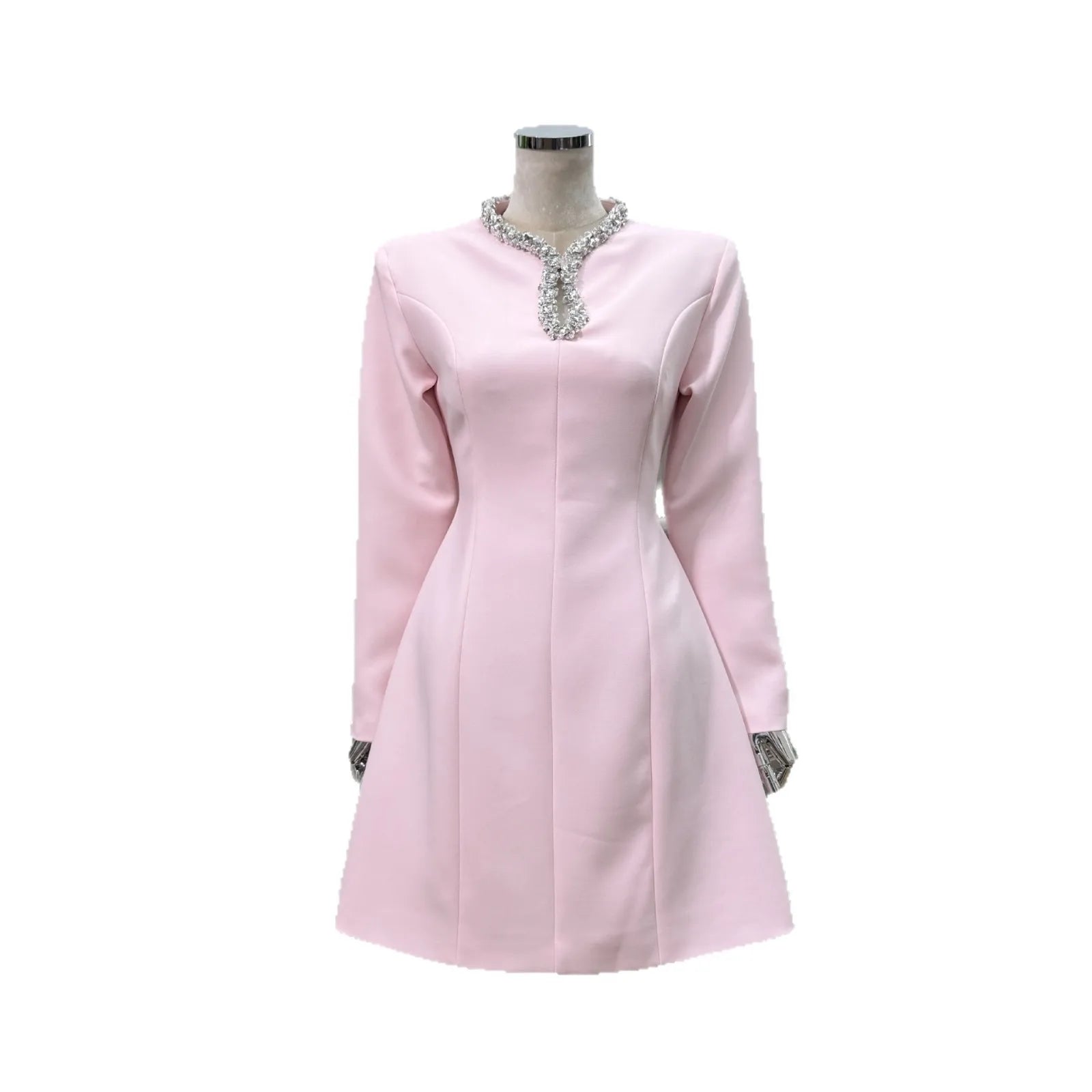 Diamond Square Neck Long Sleeve Slim Fit Dress