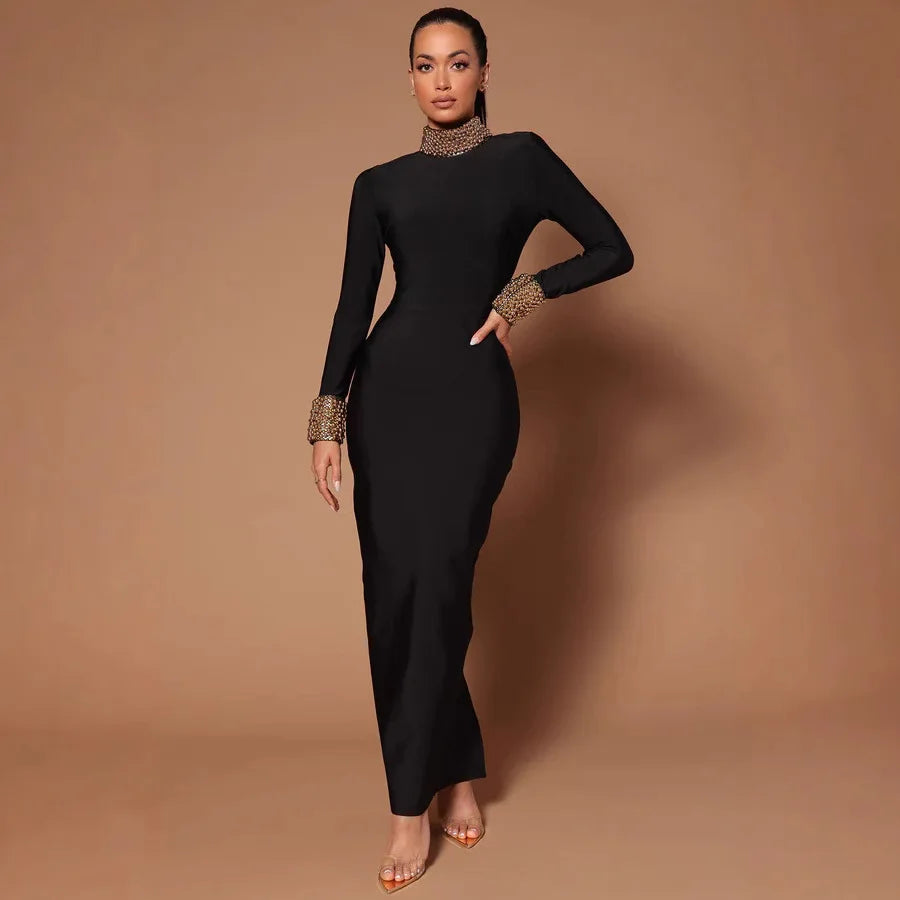 Solid Color Backless Slim Fit Cashmere Maxi Dress