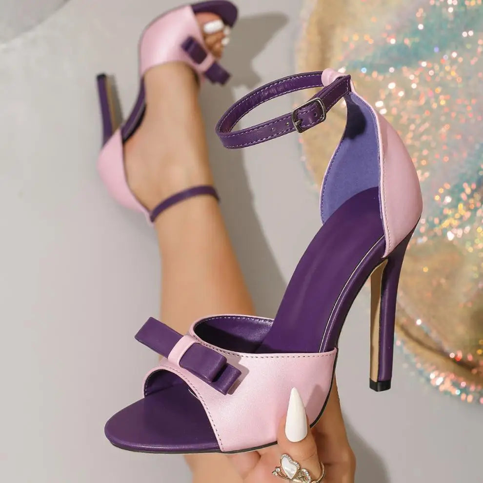Pink Open Toe Ankle Wrap Stiletto Spiral Heels