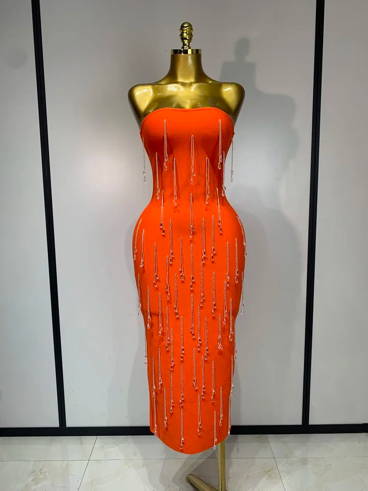 Strapless Crystal Beading Bandage Bodycon Dress