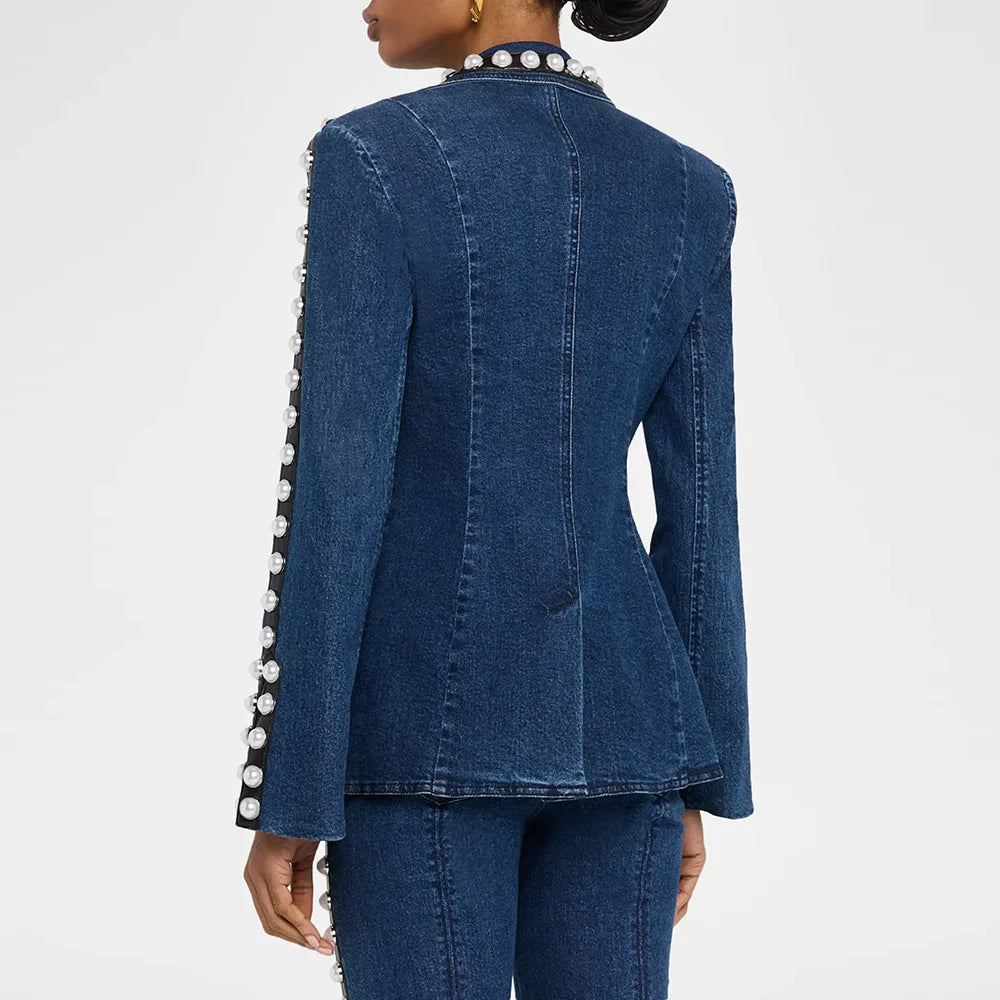 Meetings Parties Formal Denim Blazer Jacket Two Piece Set