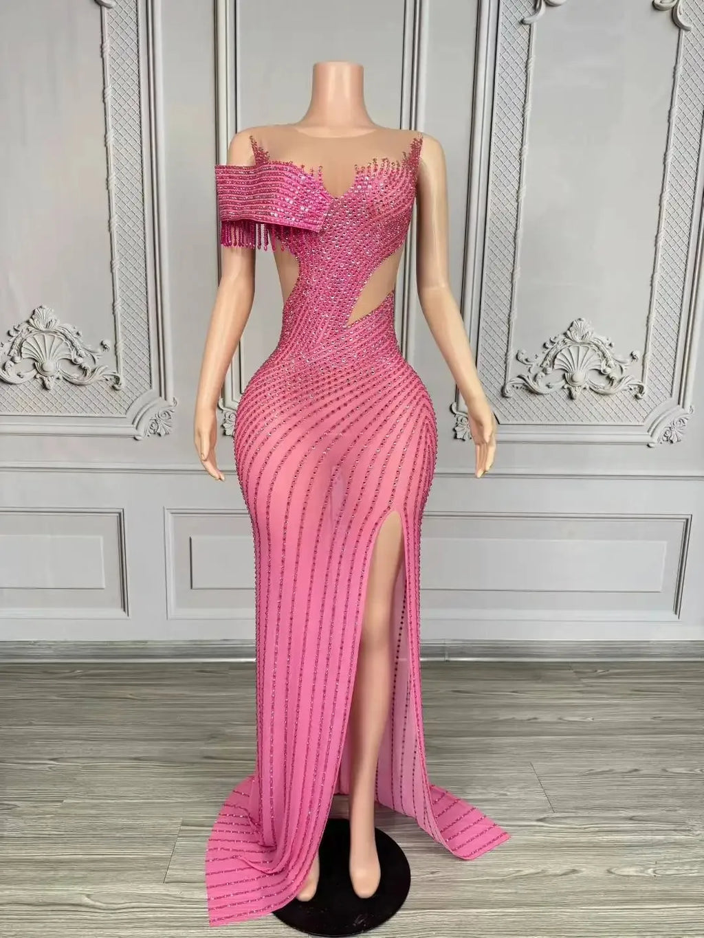 Elegant Rhinestones Split Long Dress