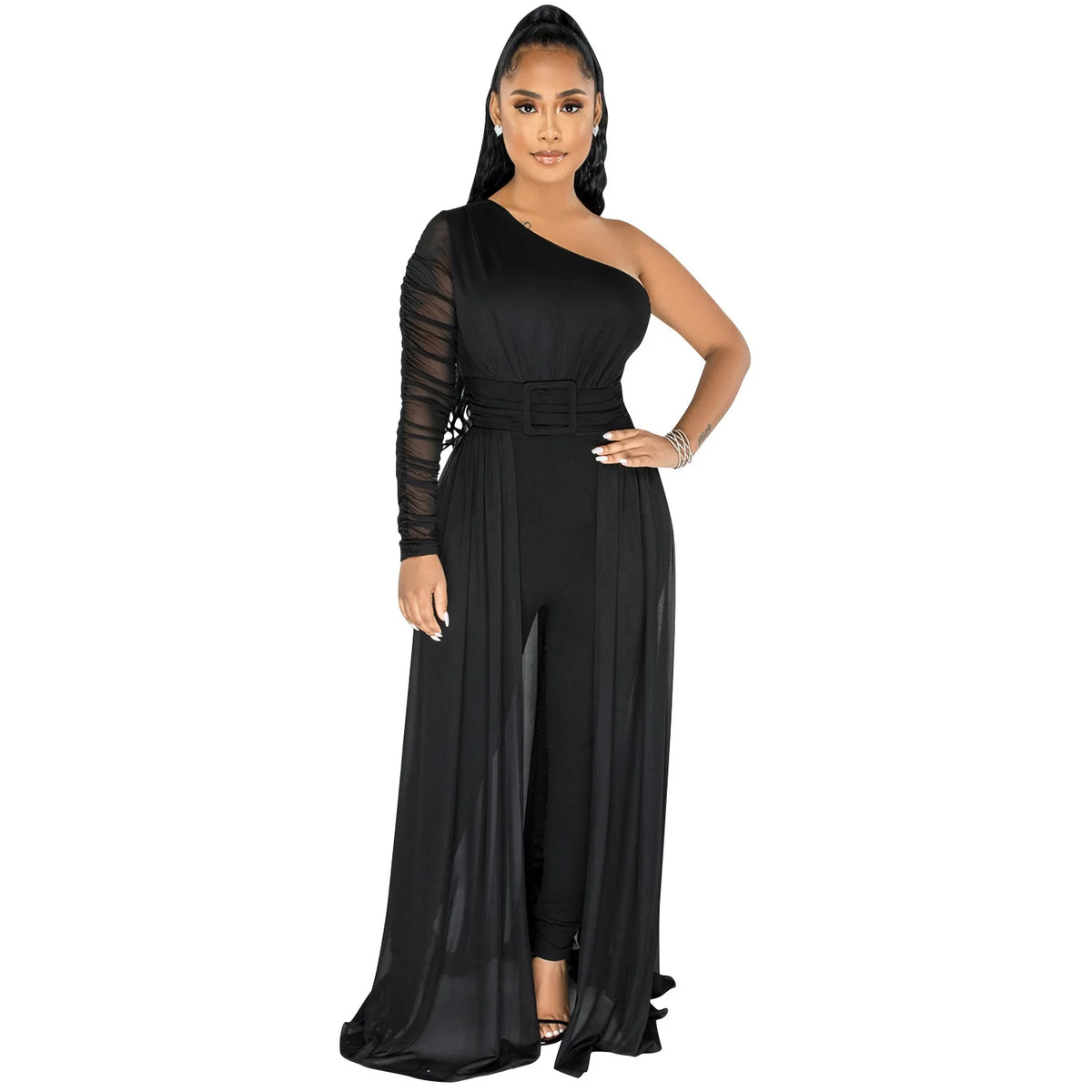 Sexy Single Shoulder Long Sleeve Party Jumpsuit