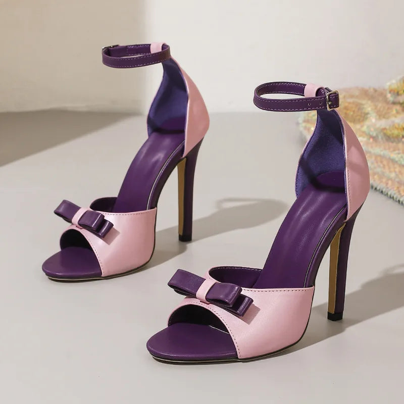 Pink Open Toe Ankle Wrap Stiletto Spiral Heels