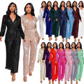 Women's Sequin Wrap V Neck Jumpsuit