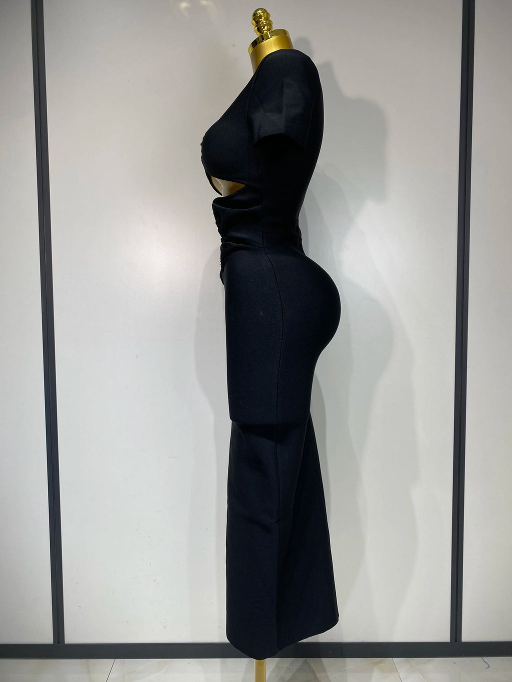 Knitted Black Cut Out Short Sleeve Evening Party Long Dress