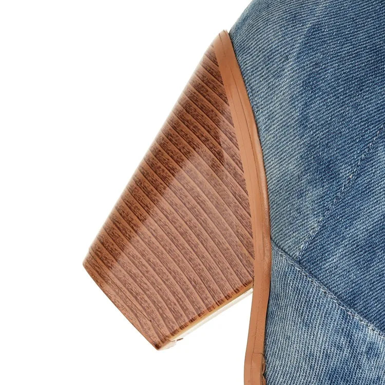 Sexy Denim Knee High Cut Blue Jeans Boots