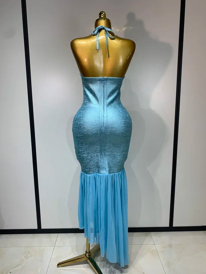 Backless Sleeveless Mesh Patchwork Dress