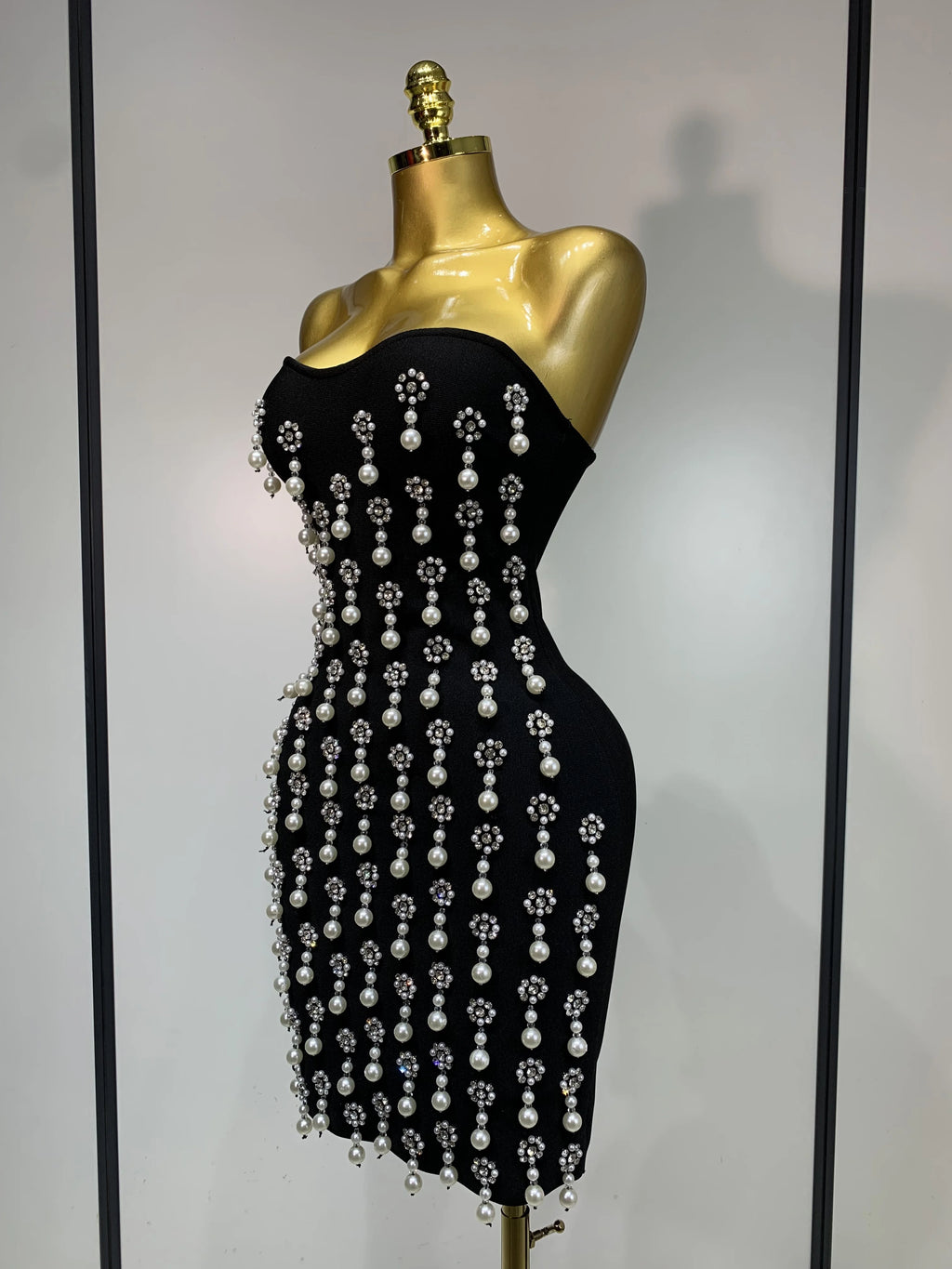 Pearl Rhinestones Bodycon Mini Dress