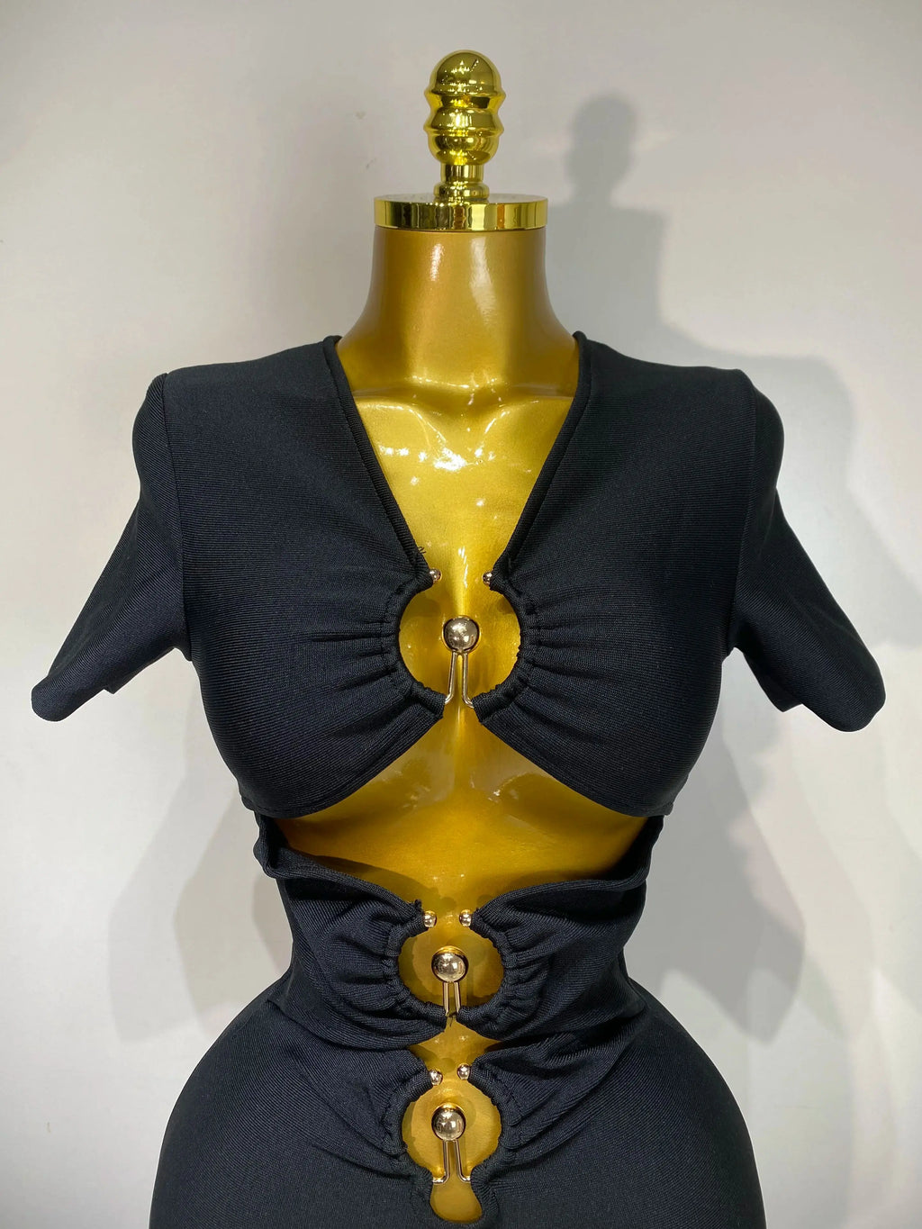 Knitted Black Cut Out Short Sleeve Evening Party Long Dress