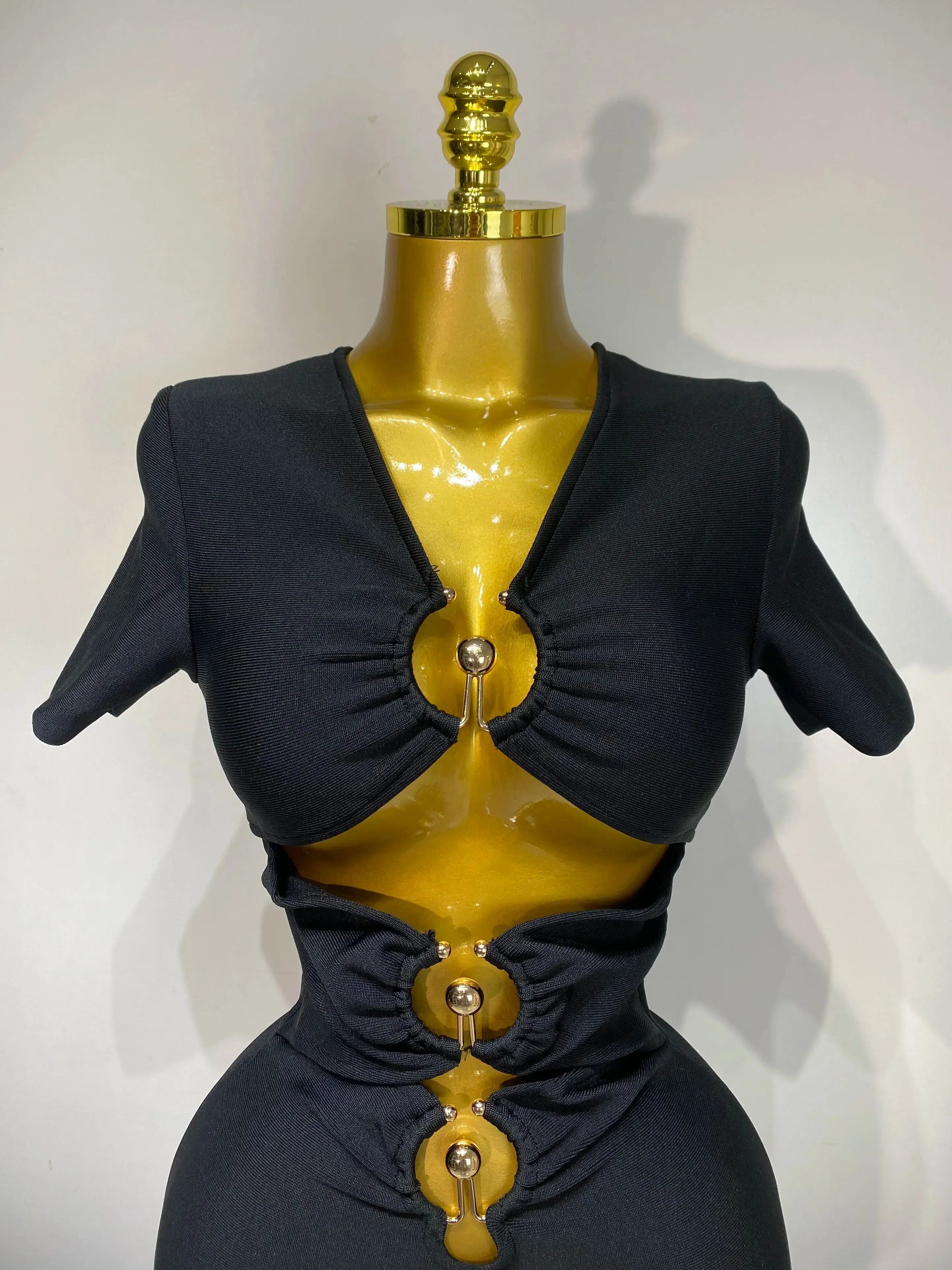 Knitted Black Cut Out Short Sleeve Evening Party Long Dress