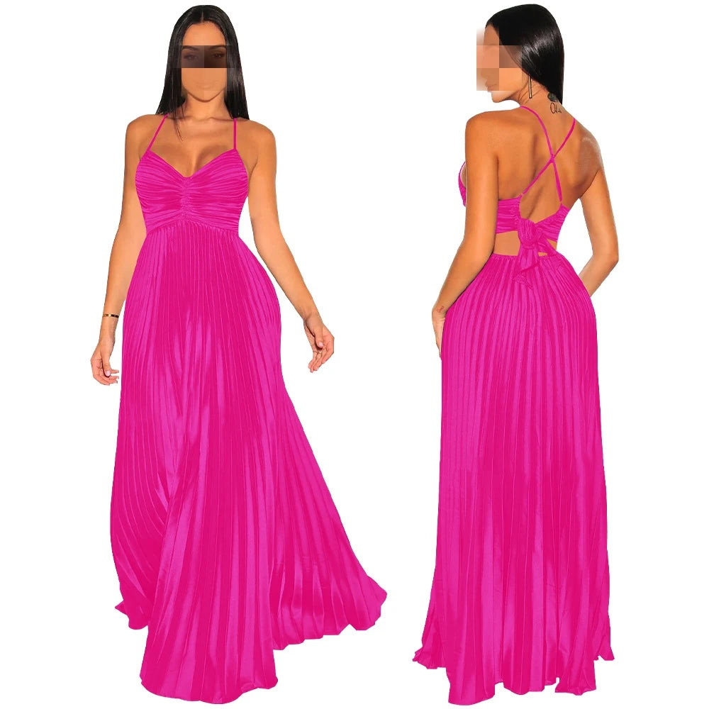 Gradient Pleated Evening Party Long Dresses