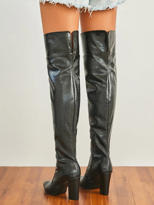 Chunky Heel Knee Women's Heel Boots