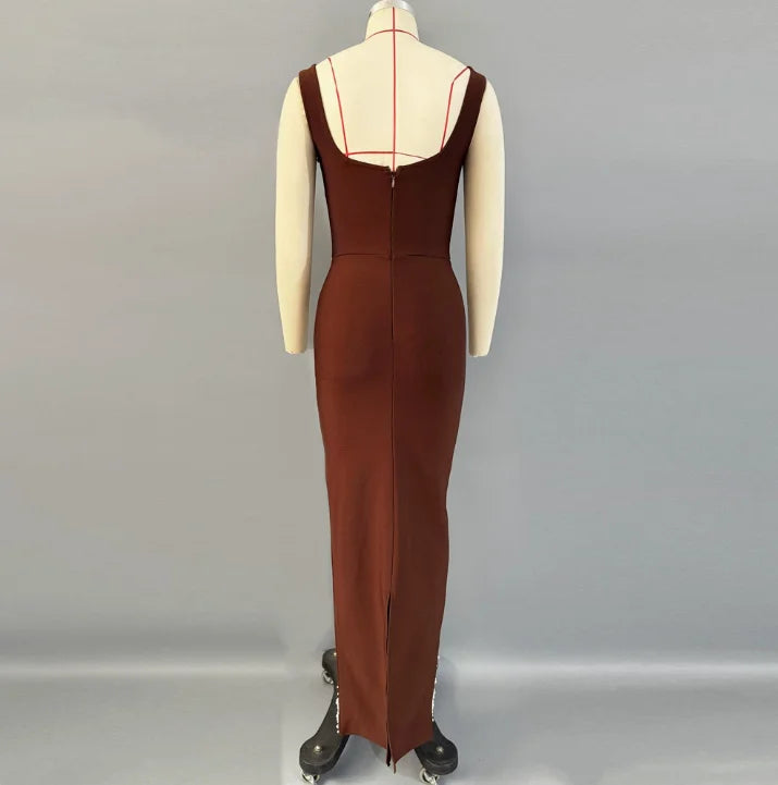Pearls Embellished  Party Gown Fashion Square Collar Backless  Evening Dress