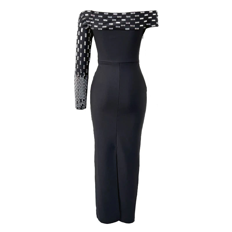 Sexy One Shoulder Crystal Diamonds Bodycon Party Dress