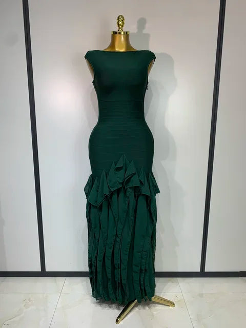 Dark Green Sleeveless Bandage Bodycon Knitted Dress